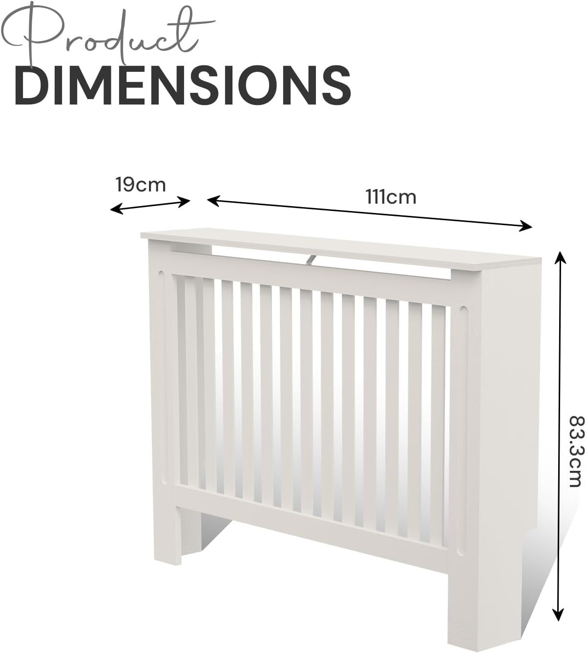 Medium Radiator Cover White Slat MDF Modern Heater Cabinet Shelf Space Saving