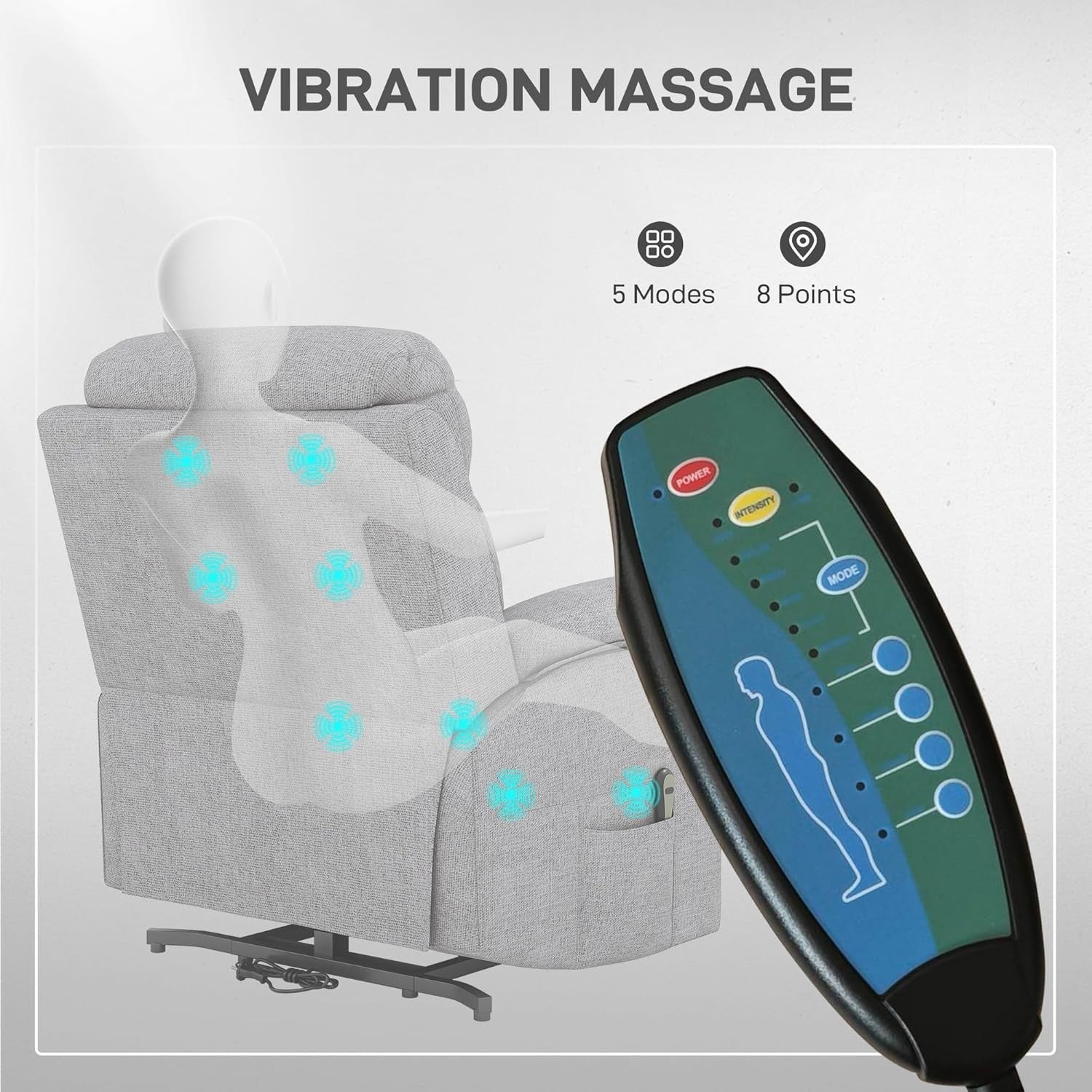 Power Lift Recliner Chair Massage Heat Electric Riser Armchair Linen Grey