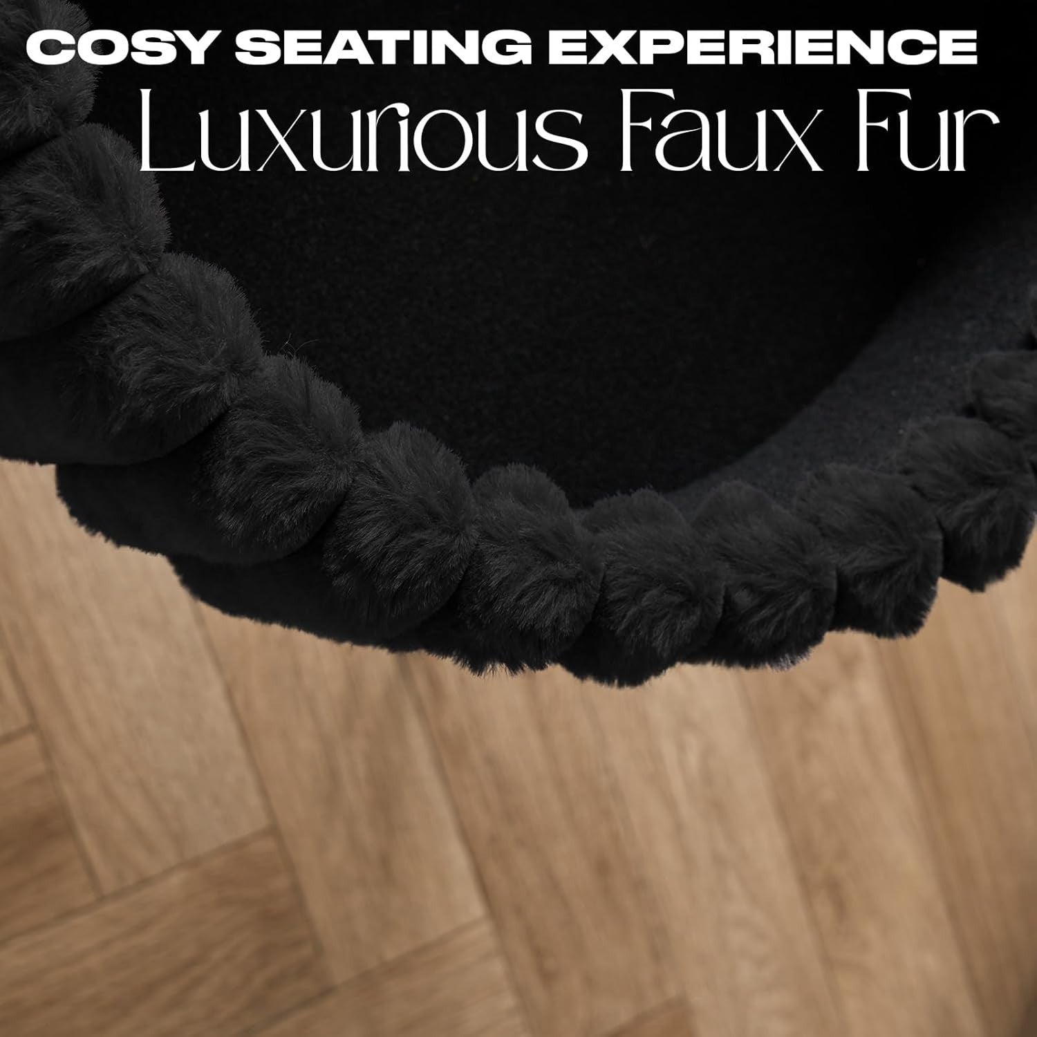 Black Faux Fur Storage Stool Round Footrest Hairpin Leg Ottoman Seat