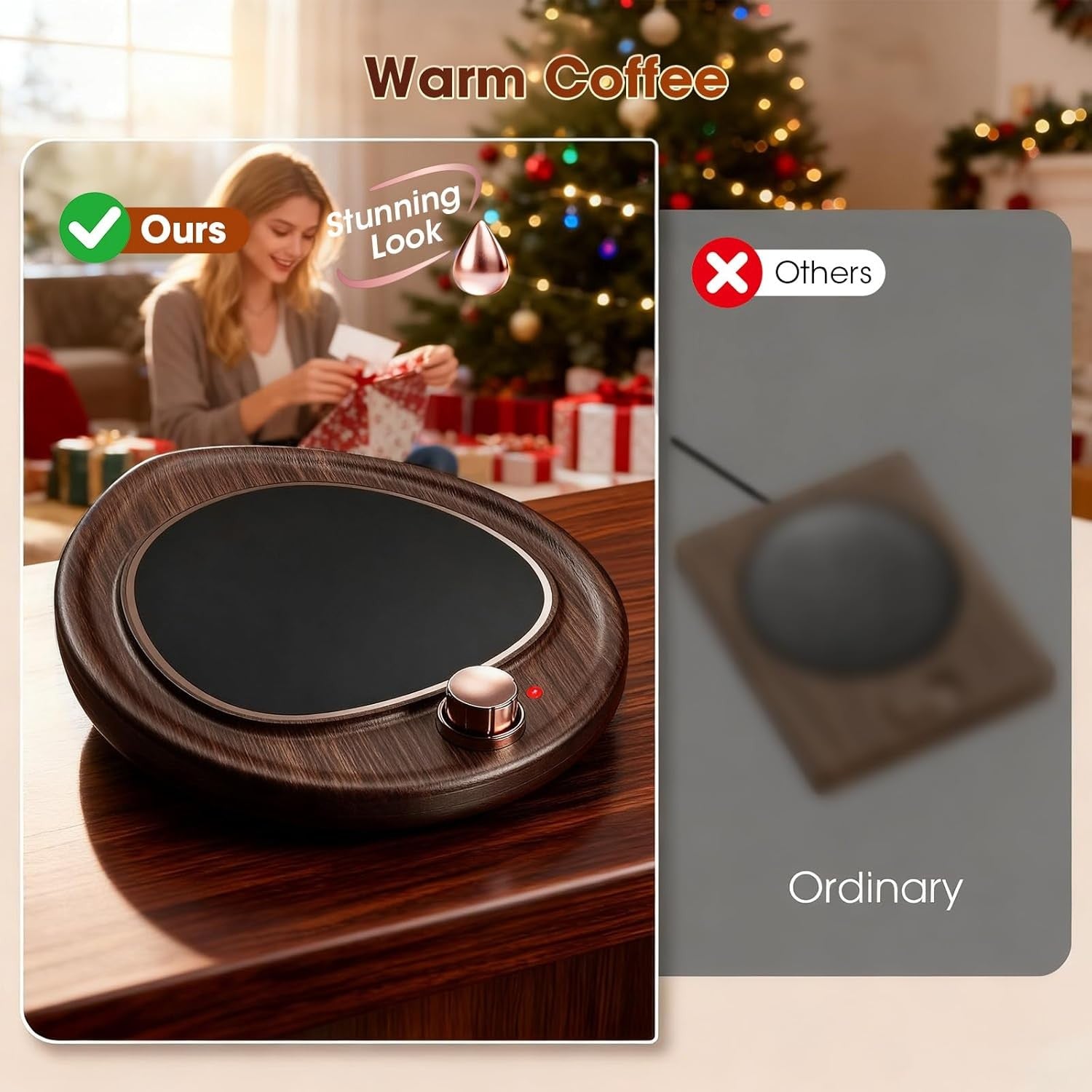 Coffee Mug Warmer 2 Temp Desk Cup Heater Plate Wood Grain