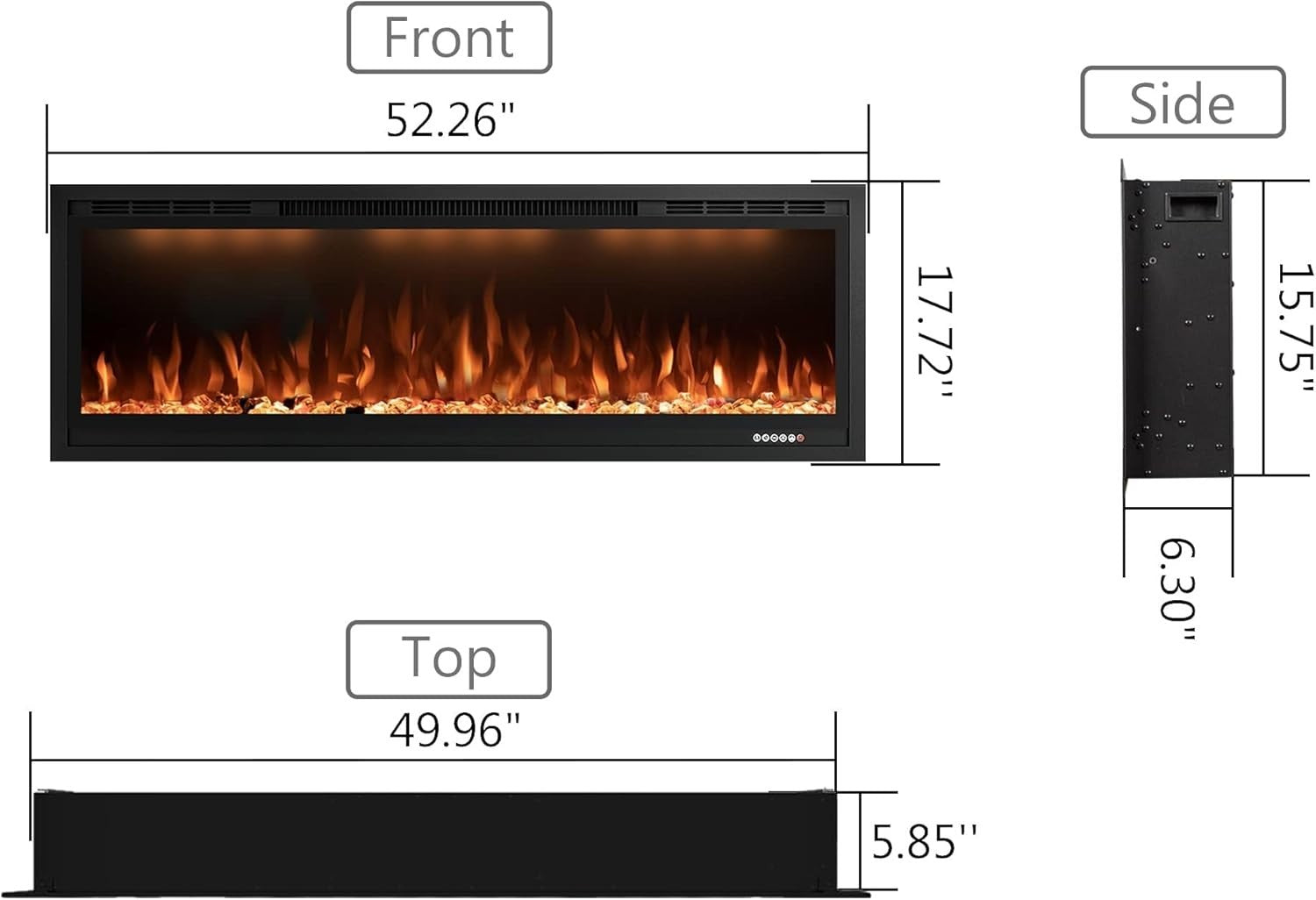 50in WiFi Electric Fireplace Wall Insert Heater App Control 3 Flame LED