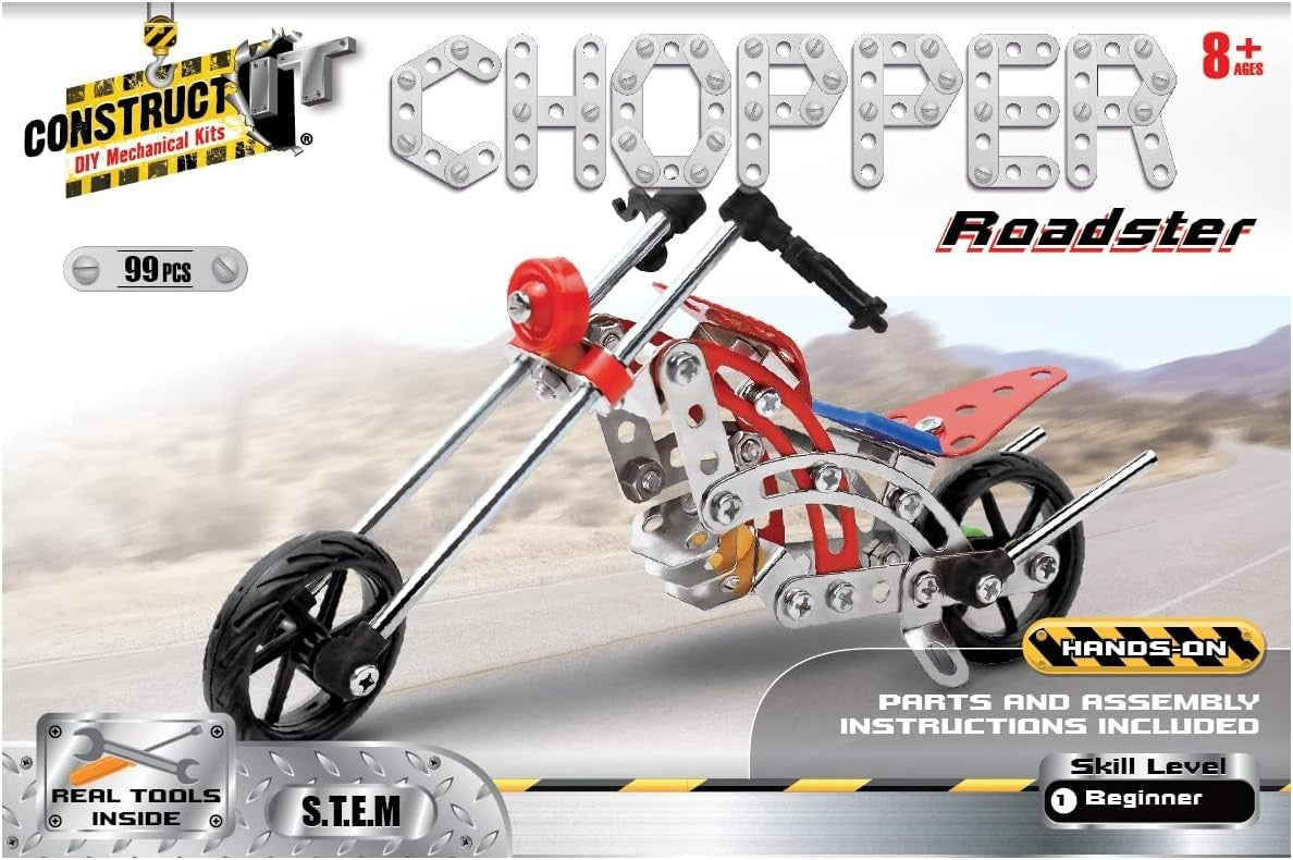 99-Piece STEM Motorbike & Sidecar Metal Building Kit for Kids & Adults