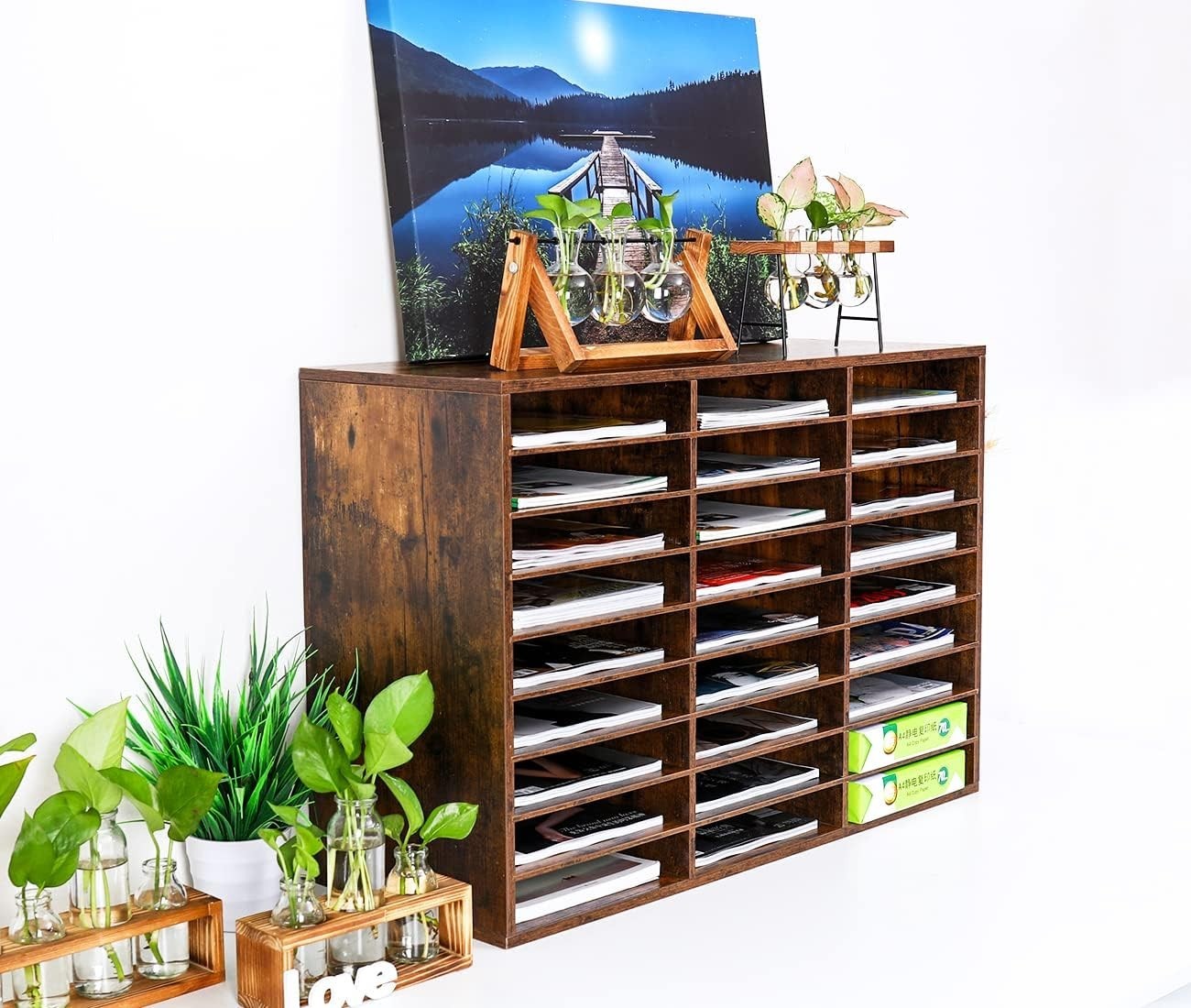 27 Compartment Wood Desk Organizer A4 File Tray Mail Sorter Office Storage