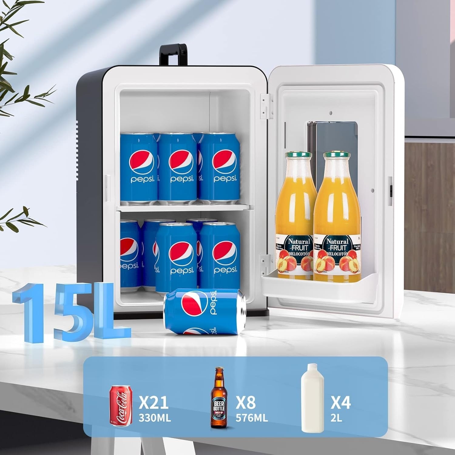 15L Mini Fridge Cooler & Warmer 21 Can Portable Small Fridge Black