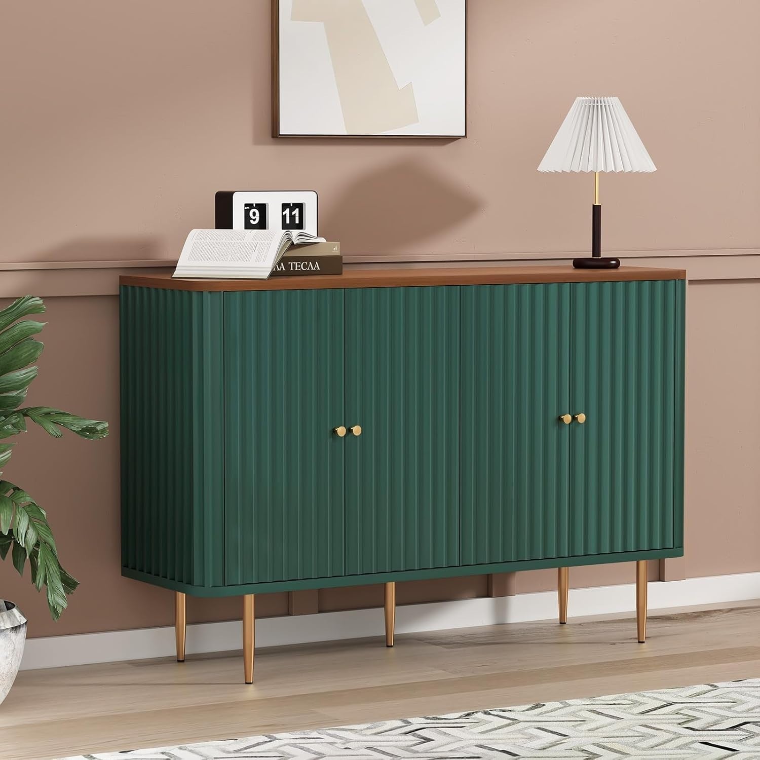 Modern 4-Door Sideboard Buffet Cabinet with Removable Shelves & Gold Legs