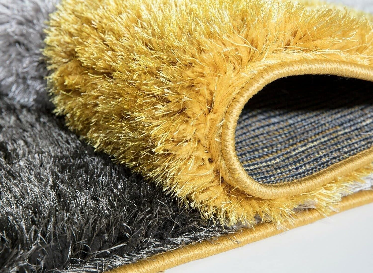 Large Ochre Grey Geometric Shaggy Rug 160x230cm Soft Non Shed Area Carpet