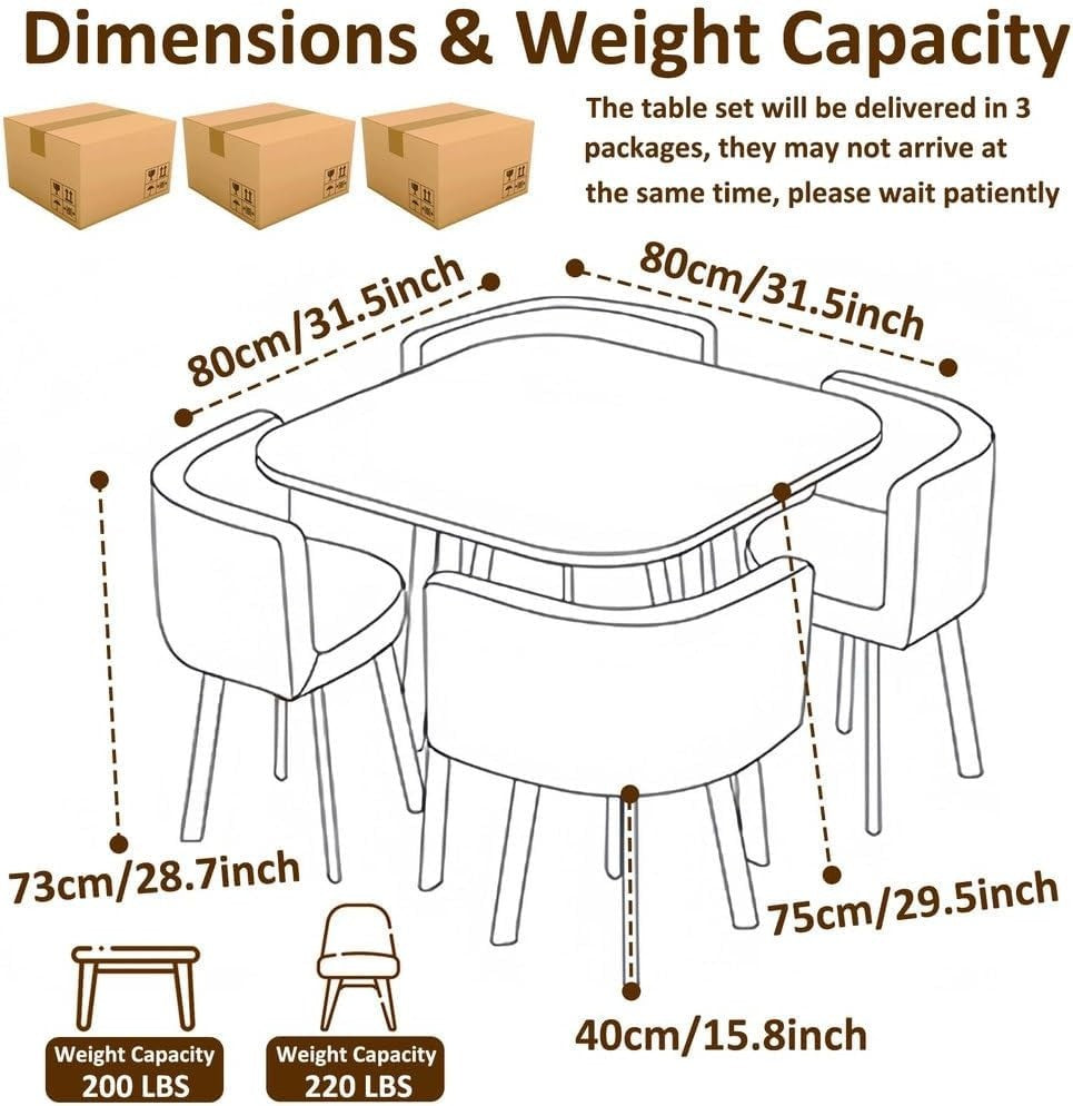White 5-Piece Dining Table Set – 80cm Round Table + 4 Chairs Modern Space-Saving