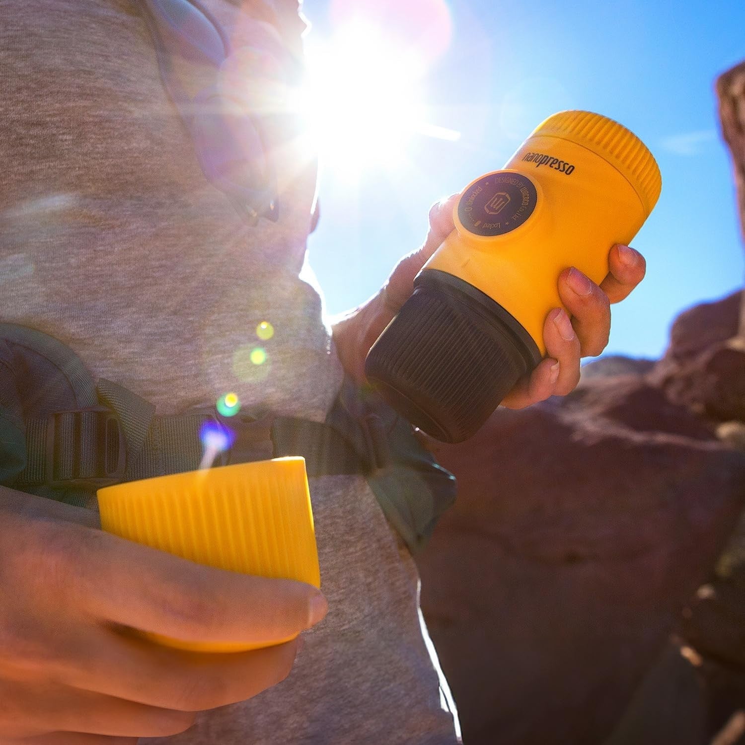 Portable Espresso Maker | 18-Bar Manual Pump | Travel Coffee Machine Yellow