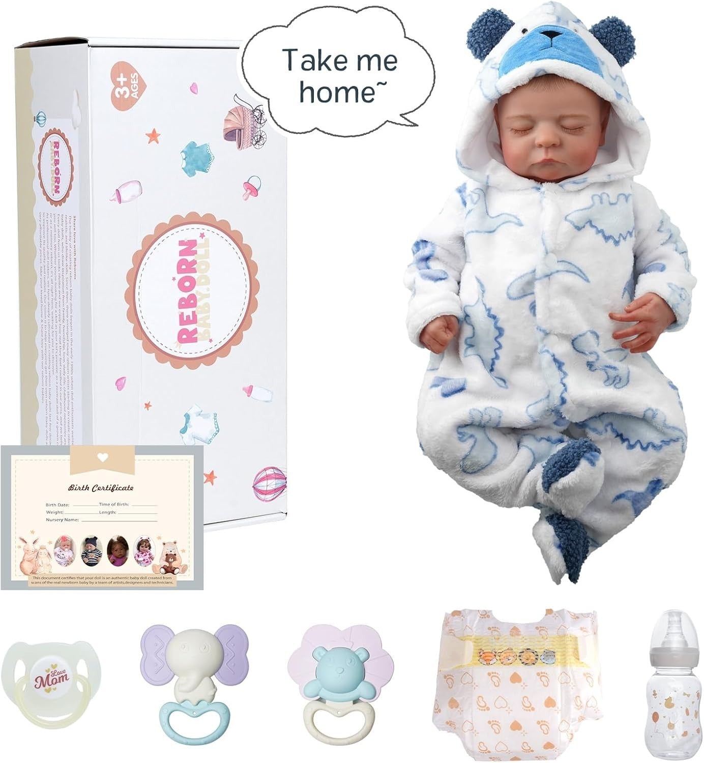 20in Reborn Baby Doll Boy Sleeping Eyes Closed Soft Cloth Body