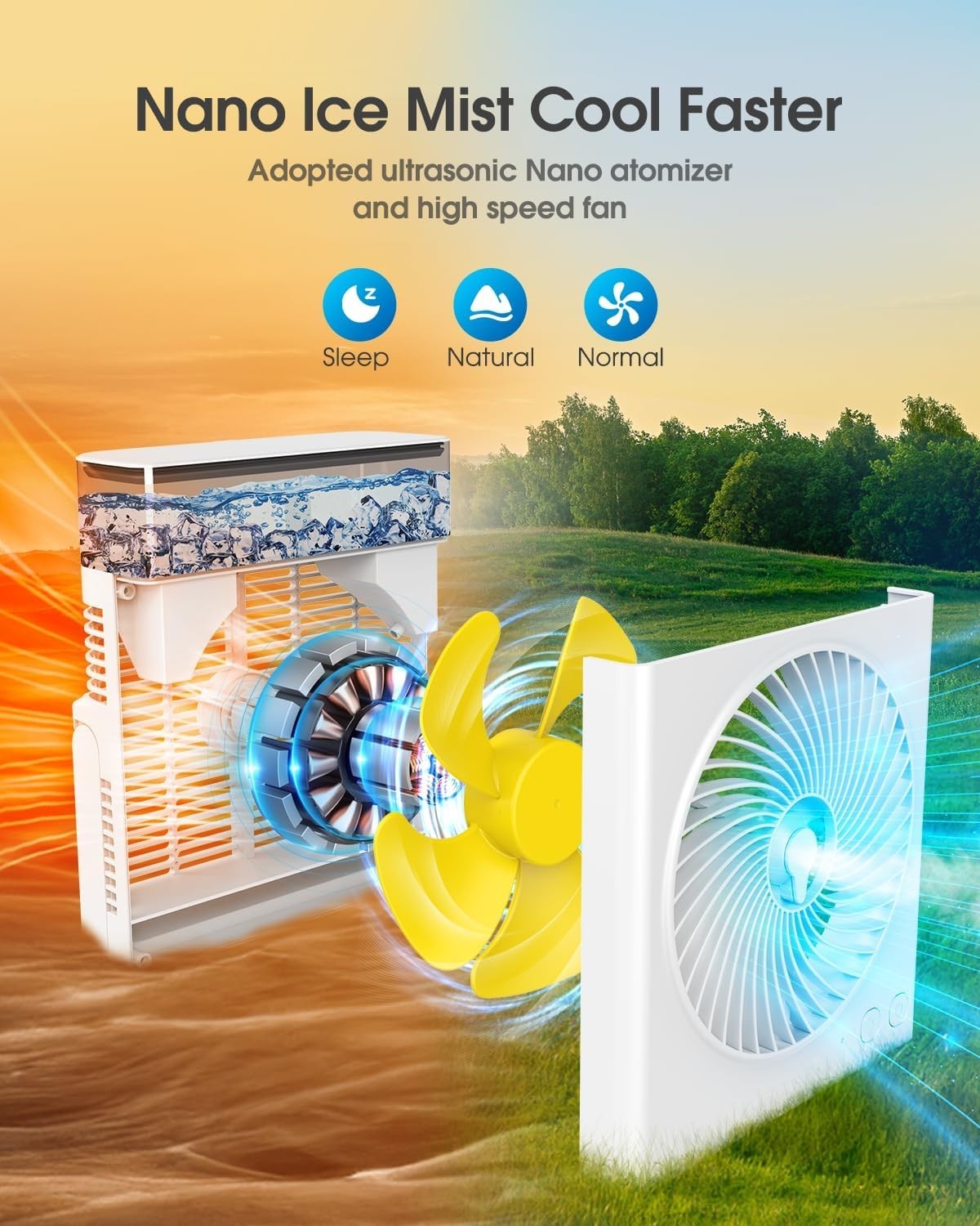 8-Inch Misting Fan 16000mAh – Rechargeable Cooling Fan w/ 600ml Water Tank White