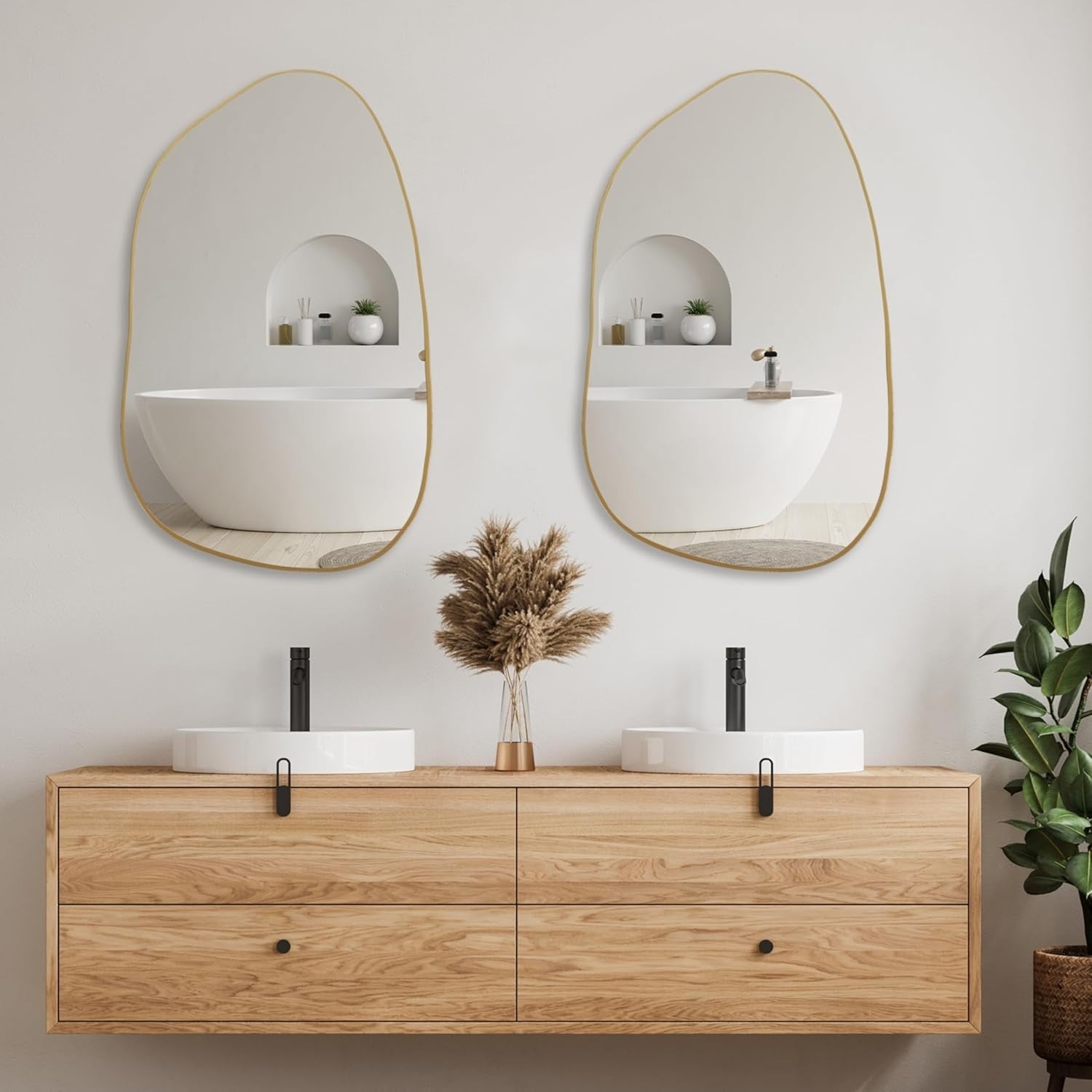 Irregular Wall Mirror 85x52cm Gold Frame, Modern Asymmetrical Design