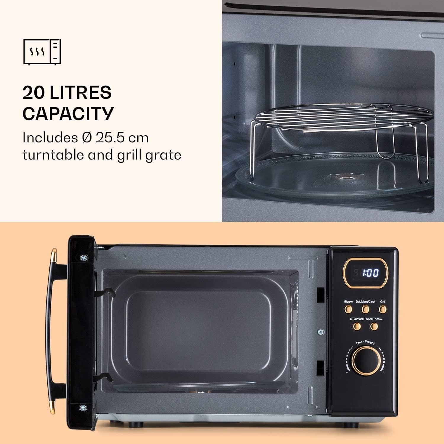 Klarstein 20L 800W Countertop Microwave Oven Grill Solo Stainless Steel