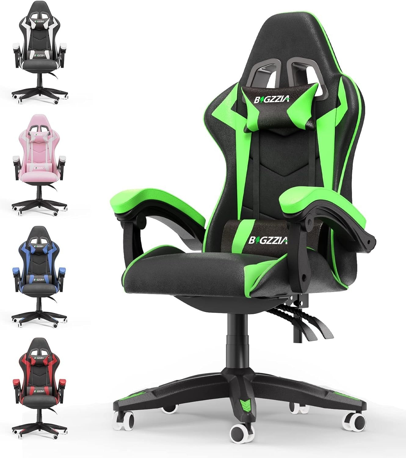 Ergonomic Gaming Chair PC Desk Office Racing Recliner Green Adjustable Padded