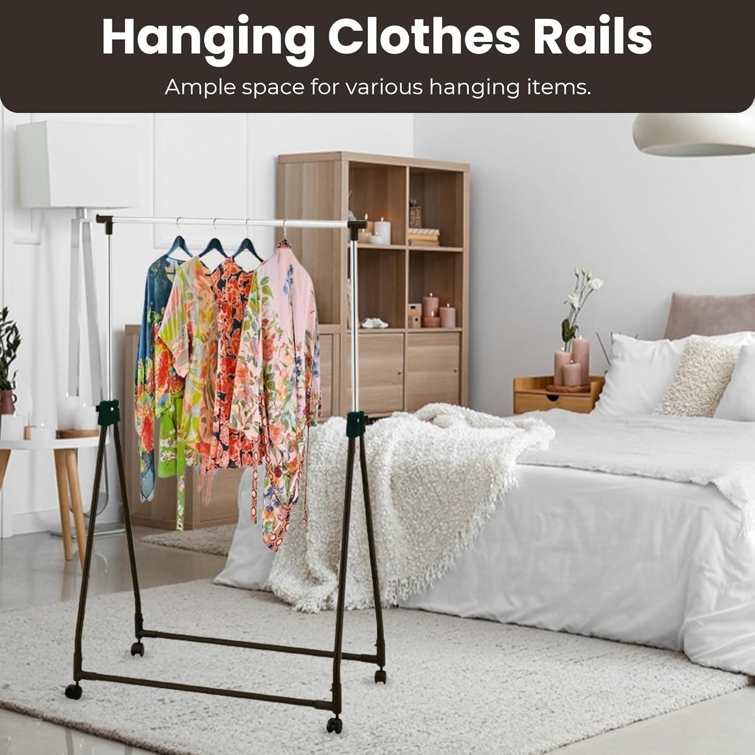 Adjustable Clothes Rail with Wheels – Chrome/Black