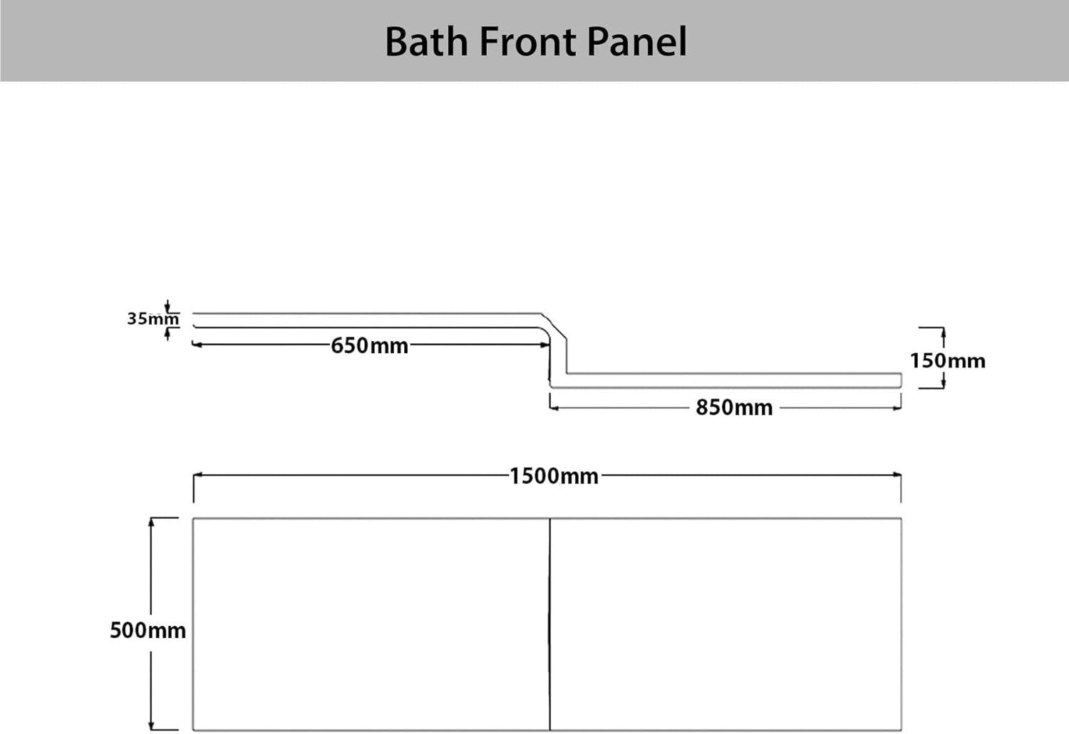 1500x850mm Right-Hand L-Shaped Shower Bath with Front Panel Acrylic