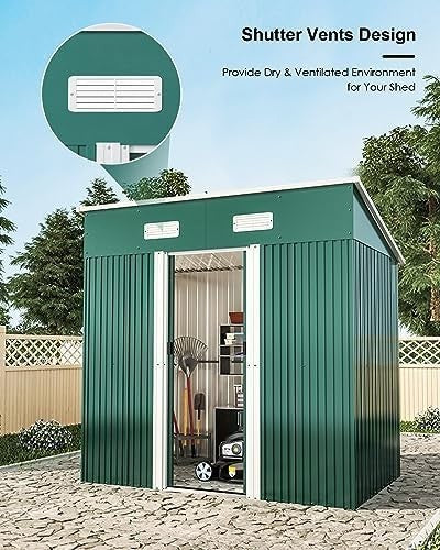 Lockable 4x6 FT Metal Garden Shed with Base Outdoor Storage & Roof