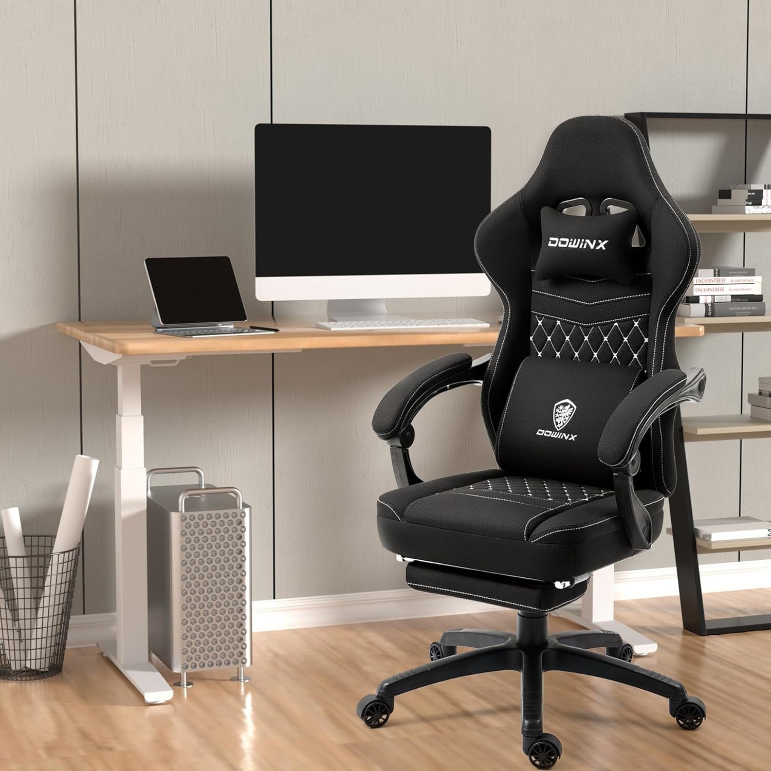 Massage Gaming Chair Fabric Recliner w/ Footrest 150kg Black