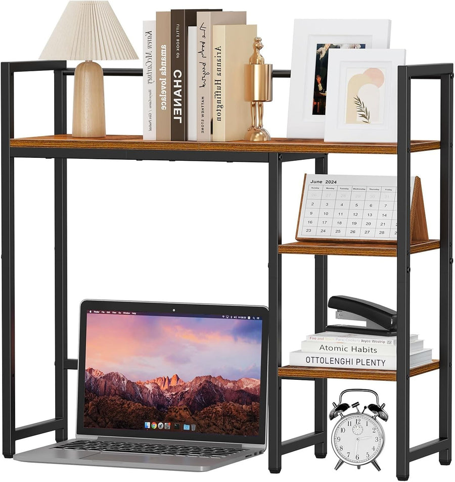 31.9" Desk Hutch Shelf Rustic Brown | 4-Tier Desktop Organizer Rack for Monitor