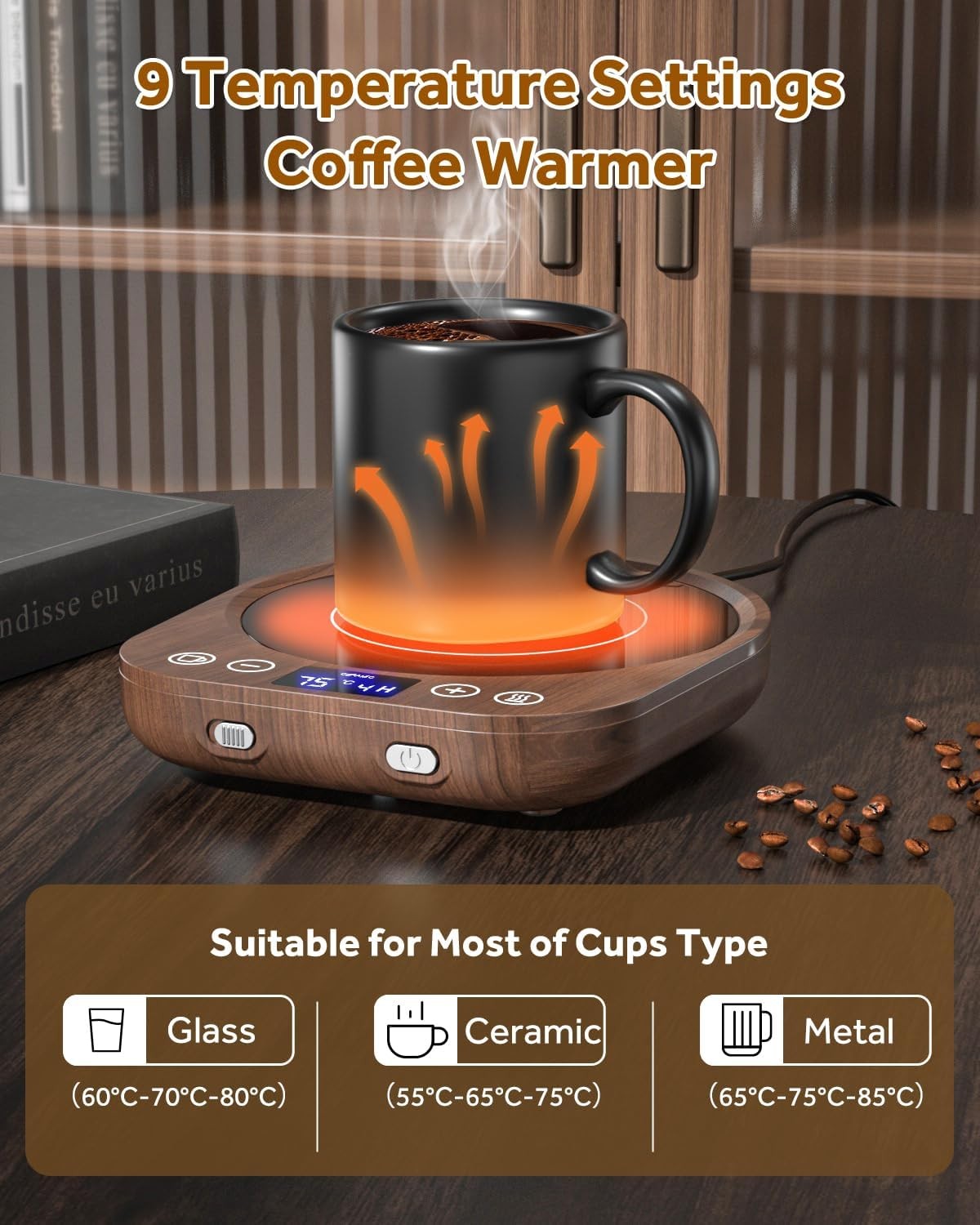 Smart Coffee Mug Warmer 9 Temp Gravity Sensor Timer LED