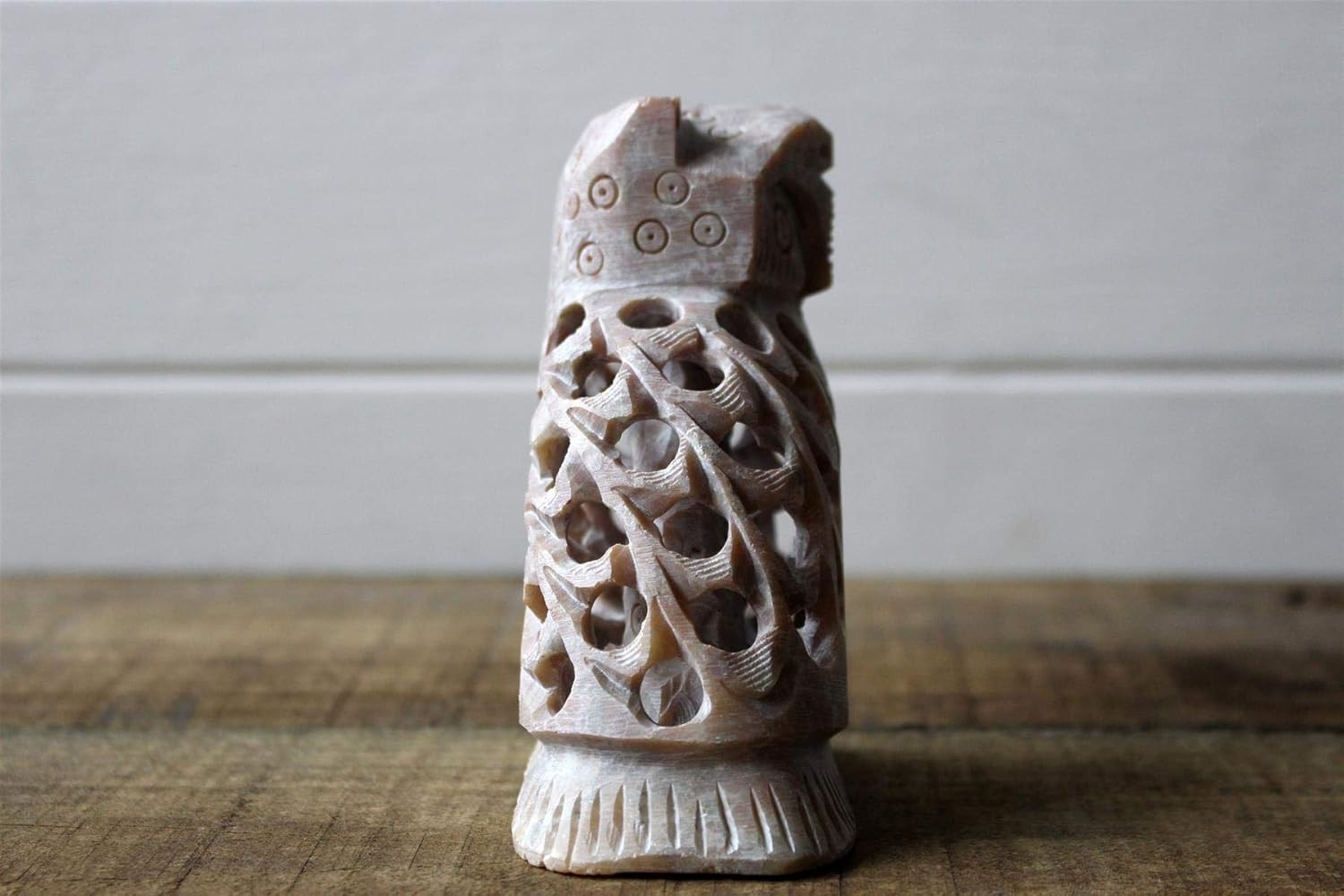 Handcrafted Stone Owl Ornament | Undercut Carved Figurine | Rustic Home Decor