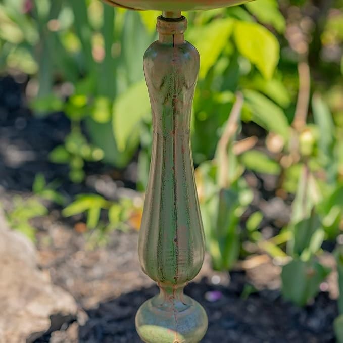 Pedestal Bird Bath Green Cast Iron Outdoor Garden Feeder Bowl Ornament