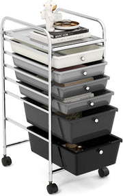 6 Drawer Gradient Black Storage Trolley Rolling Organizer with Wheels