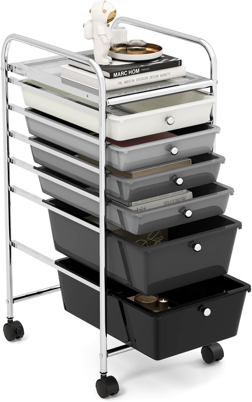 6 Drawer Gradient Black Storage Trolley Rolling Organizer with Wheels