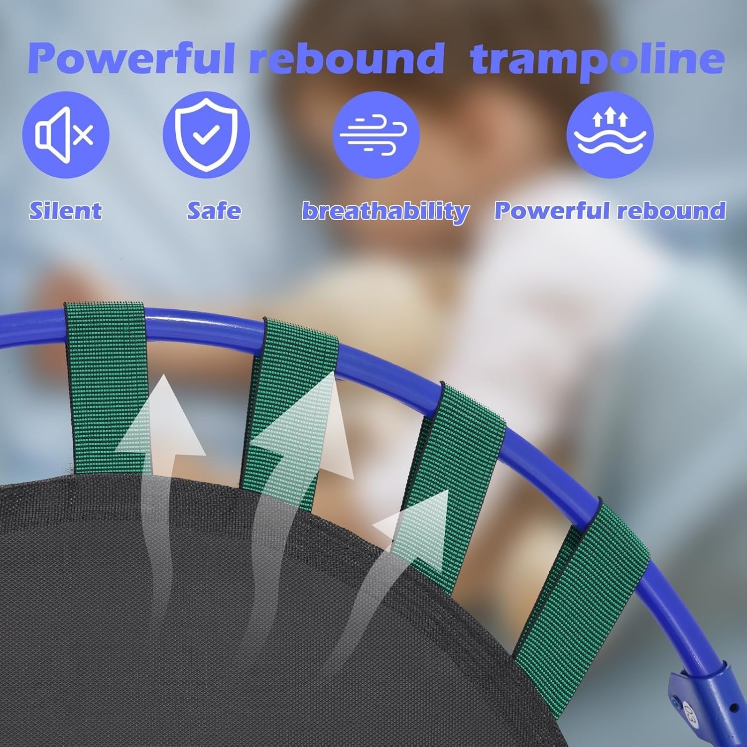 36'' Kids Mini Trampoline Foldable Quiet Rebounder Safety Handle Blue