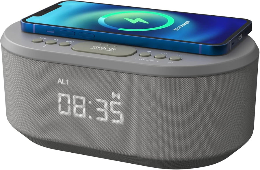 Bedside Alarm Clock Wireless Charger Bluetooth Speaker FM Radio Dimmable