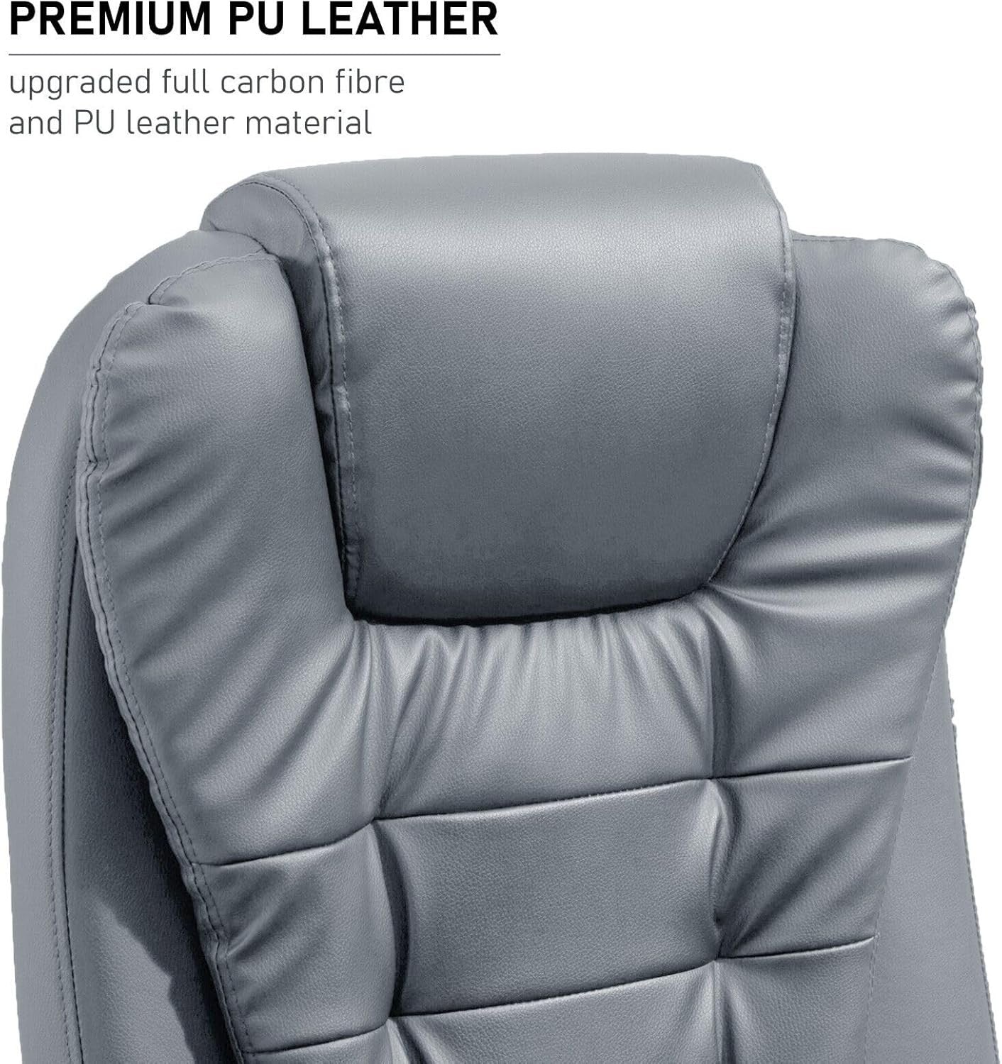 Executive Office Chair Massage Grey Faux Leather Adjustable Swivel Gaming Seat