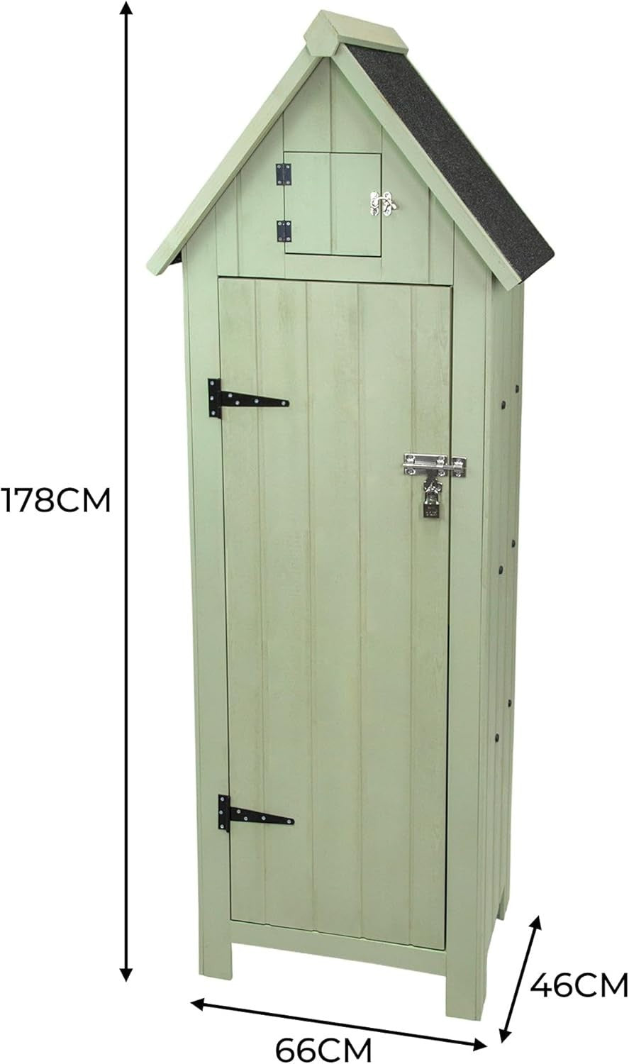Wooden Garden Shed Outdoor Storage with Shelves, Hooks & Lockable Doors Green