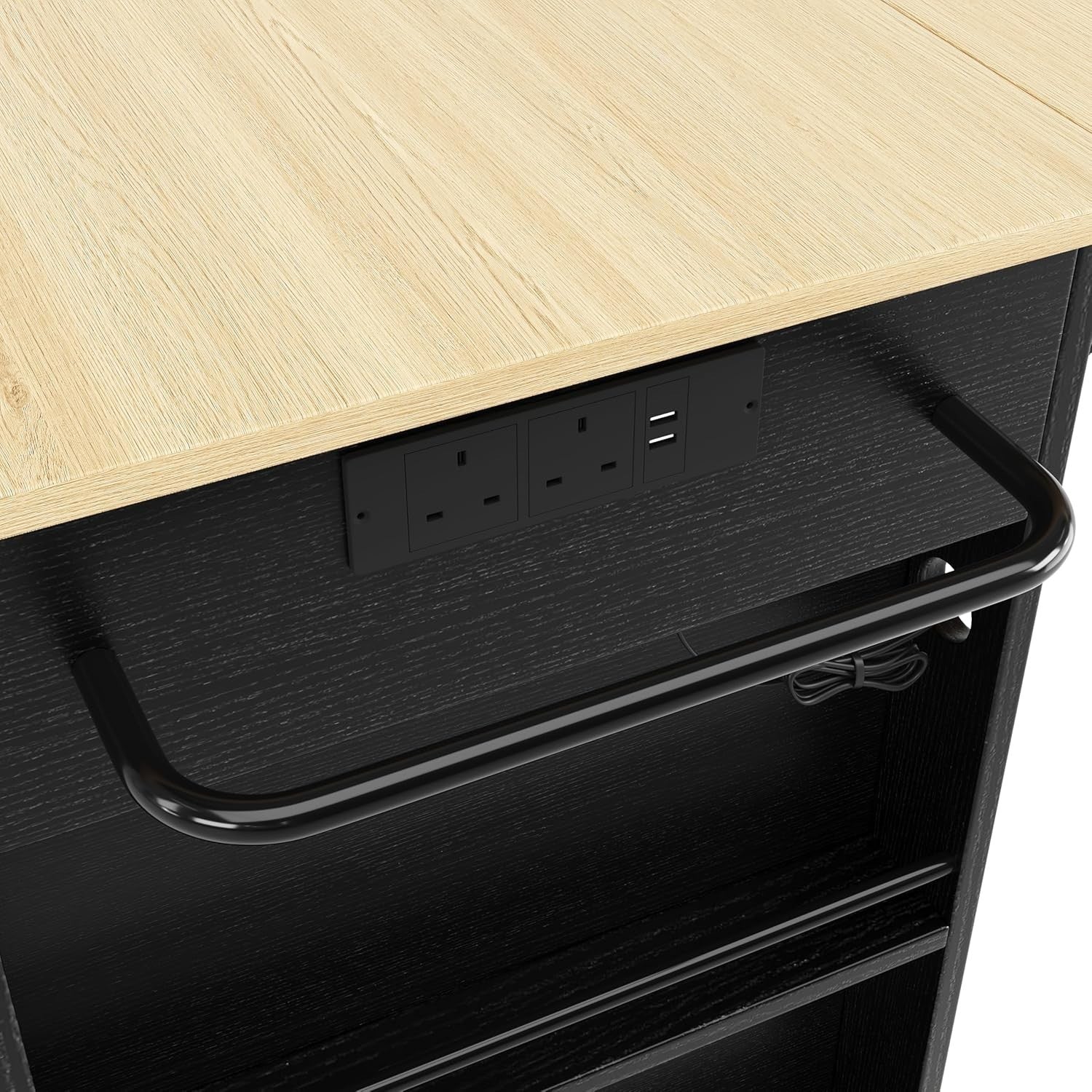 Kitchen Island Trolley with Drawers, Wine Rack & Power Strip, 151.5x59.7x91.7cm