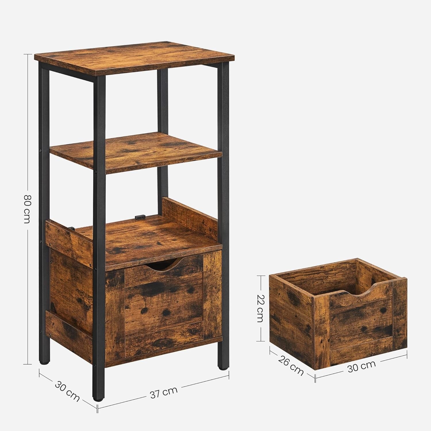Rustic Brown Bathroom Cabinet – 2 Drawers + Open Shelf Industrial Storage Unit