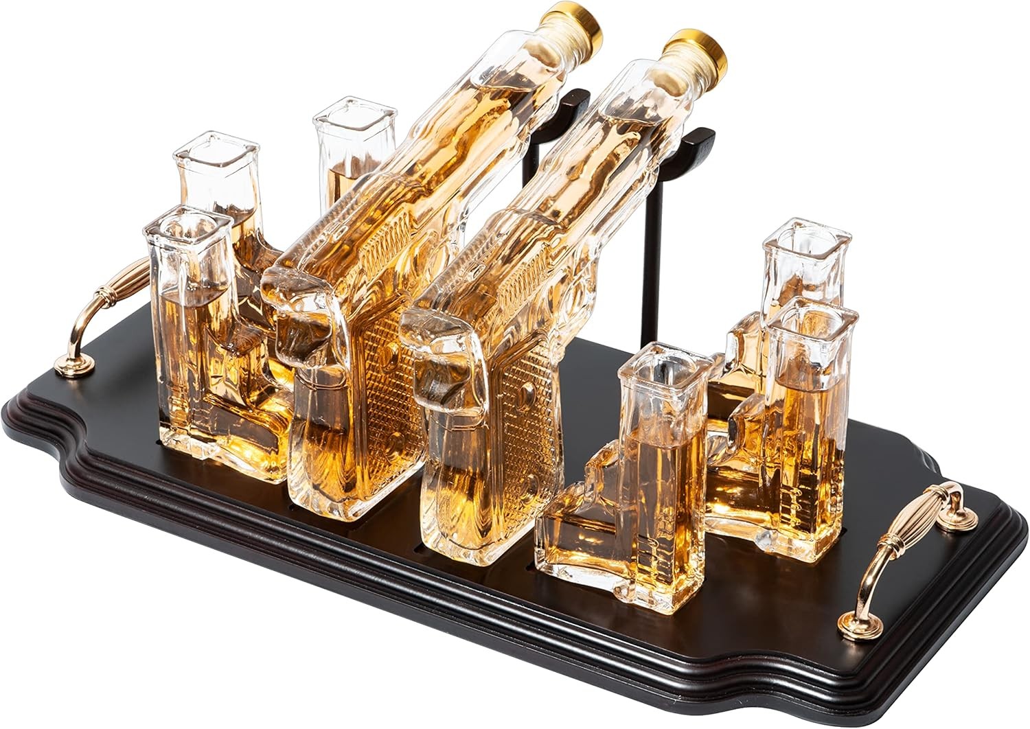 Whiskey Decanter Set with Bullet Glasses Stand | Unique Pistol Themed Gift for M