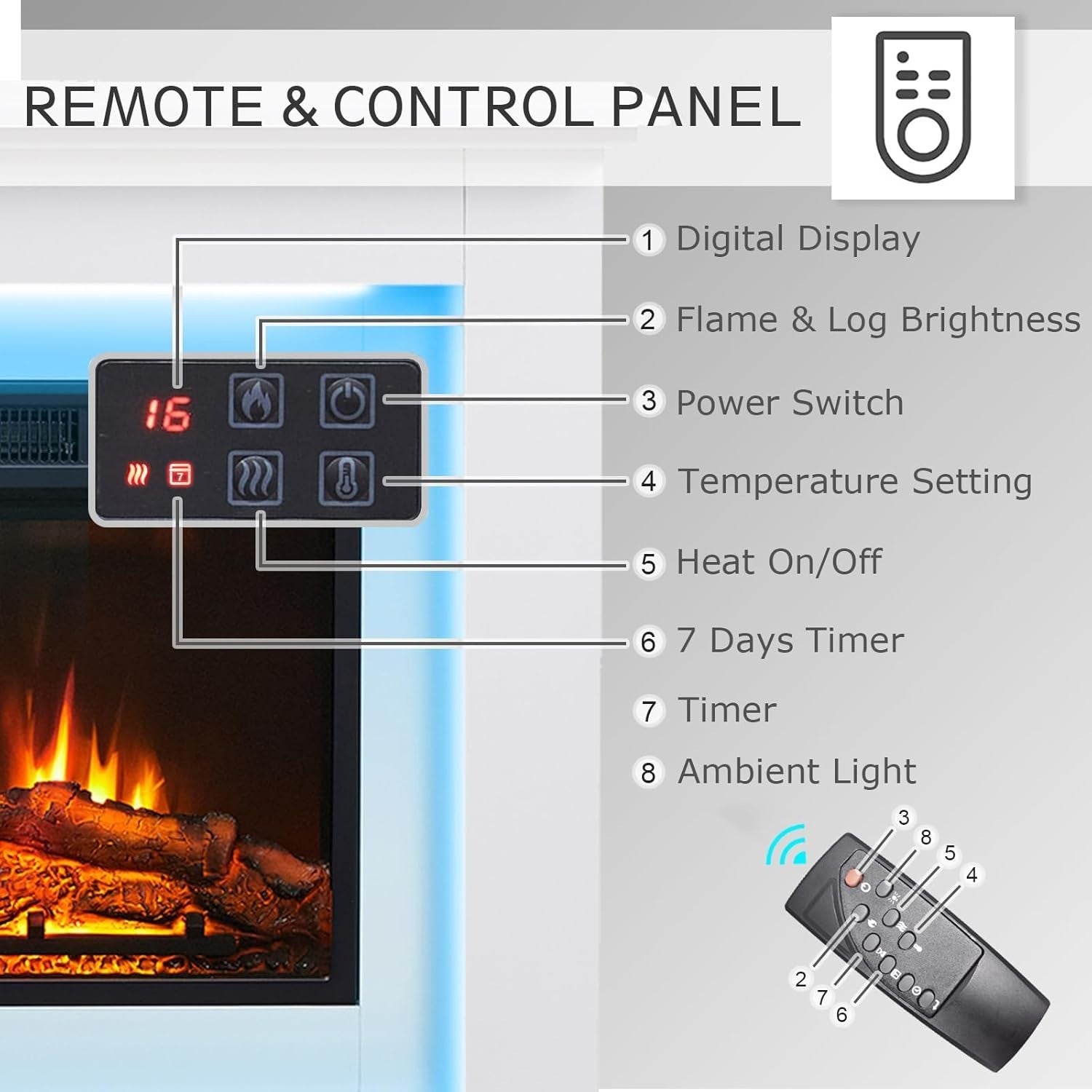 50" Electric Fireplace Freestanding Heater with Remote & Realistic Flame