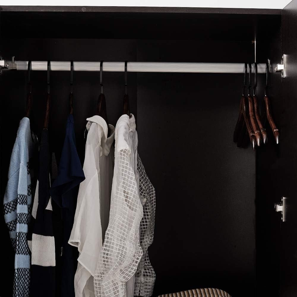 Black 3 Door Wardrobe with 3 Drawers Solid Pine Wood Bedroom Storage Unit