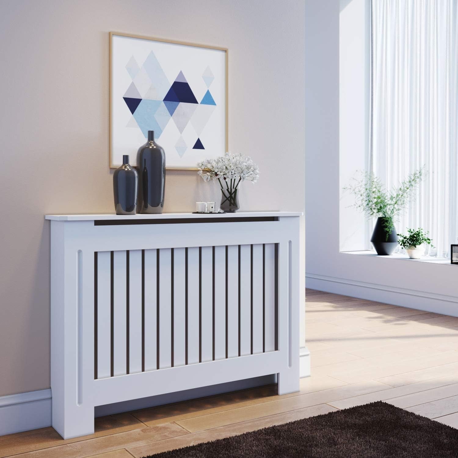 Modern Radiator Cover Cabinet White Slat MDF Medium Heater Shelf Unit