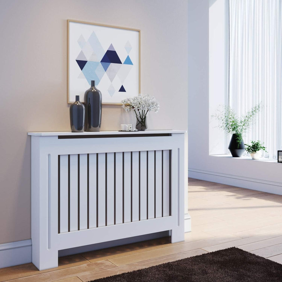Modern Radiator Cover Cabinet White Slat MDF Medium Heater Shelf Unit