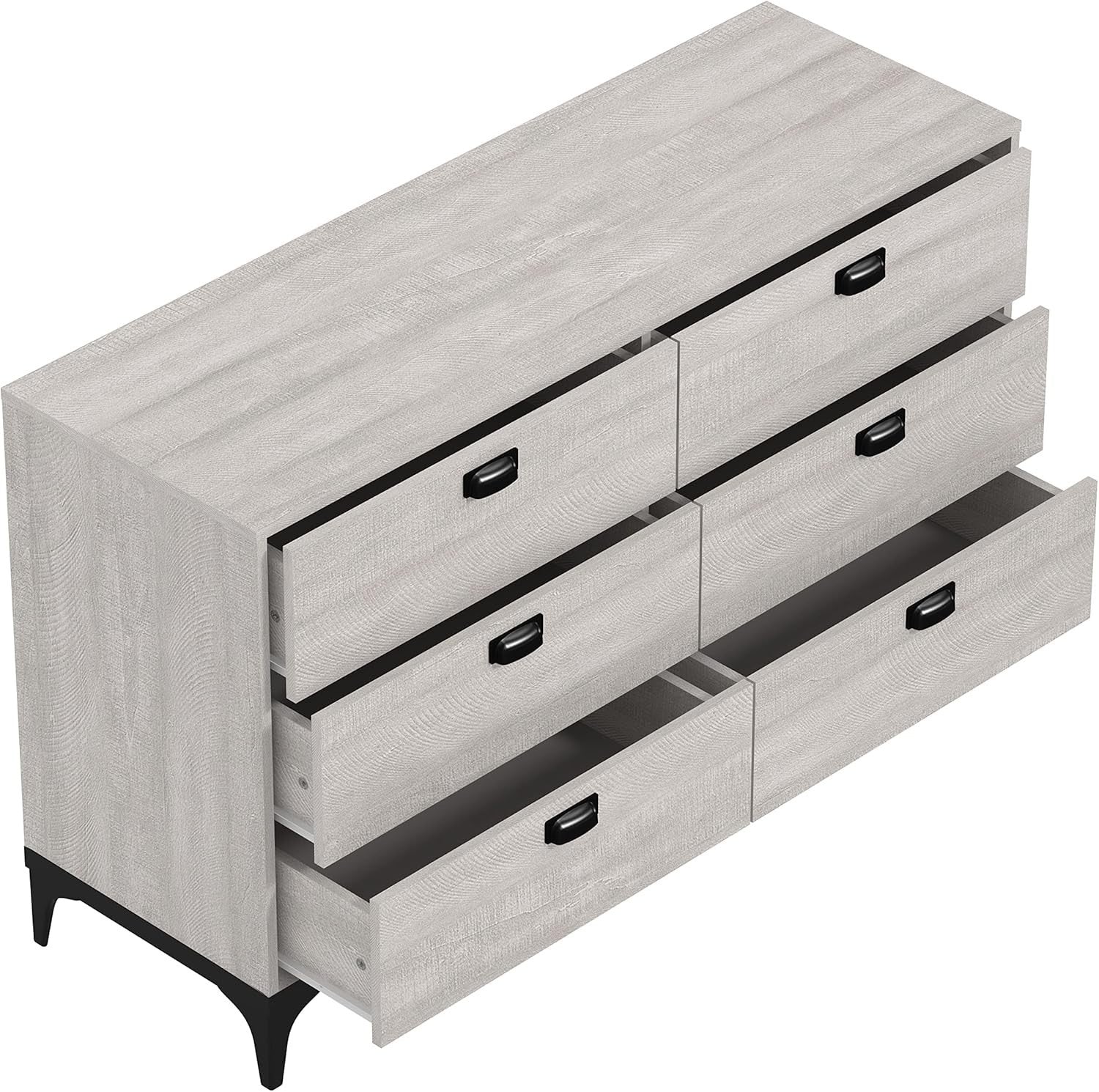 Modern 6 Drawer Chest Grey Oak Storage Cabinet Bedroom Organizer