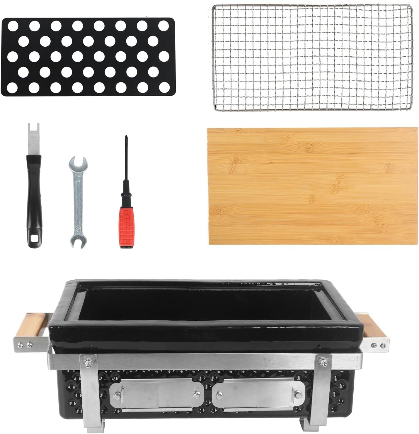 Portable Tabletop Charcoal BBQ Grill Non-Stick Ceramic Clay Stove Indoor Outdoor
