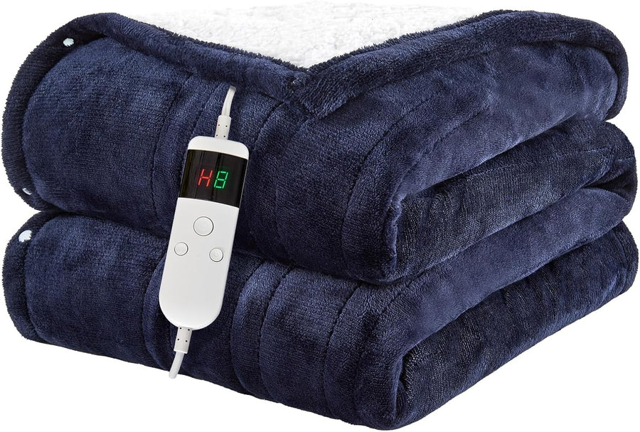 Electric Heated Throw Blanket 10 Heat Settings Sherpa Fleece Auto 130x160cm