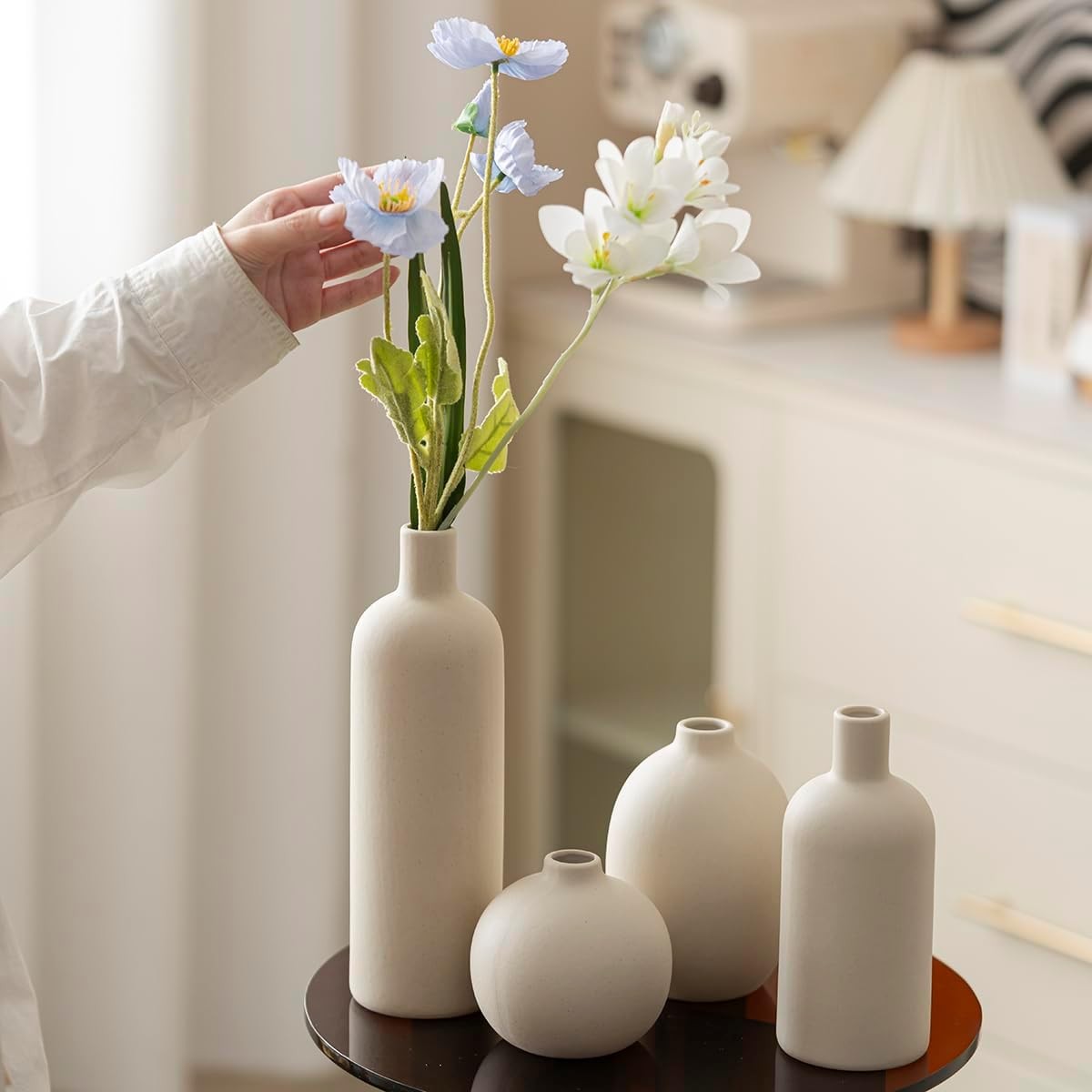 Modern Ceramic Vase Set 4 Beige Neutral Minimalist Home Decor