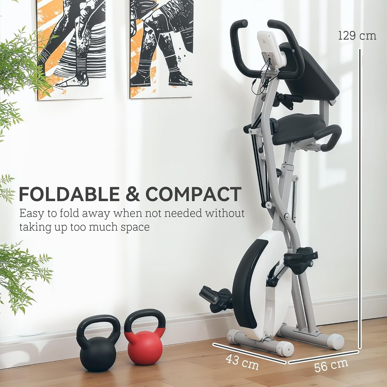 5-in-1 Folding Exercise Bike Upright/Recumbent 8-Level Magnetic LCD White