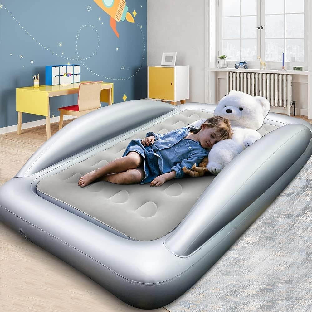 Portable Toddler Air Mattress Bed with Safety Rails & Electric Pump