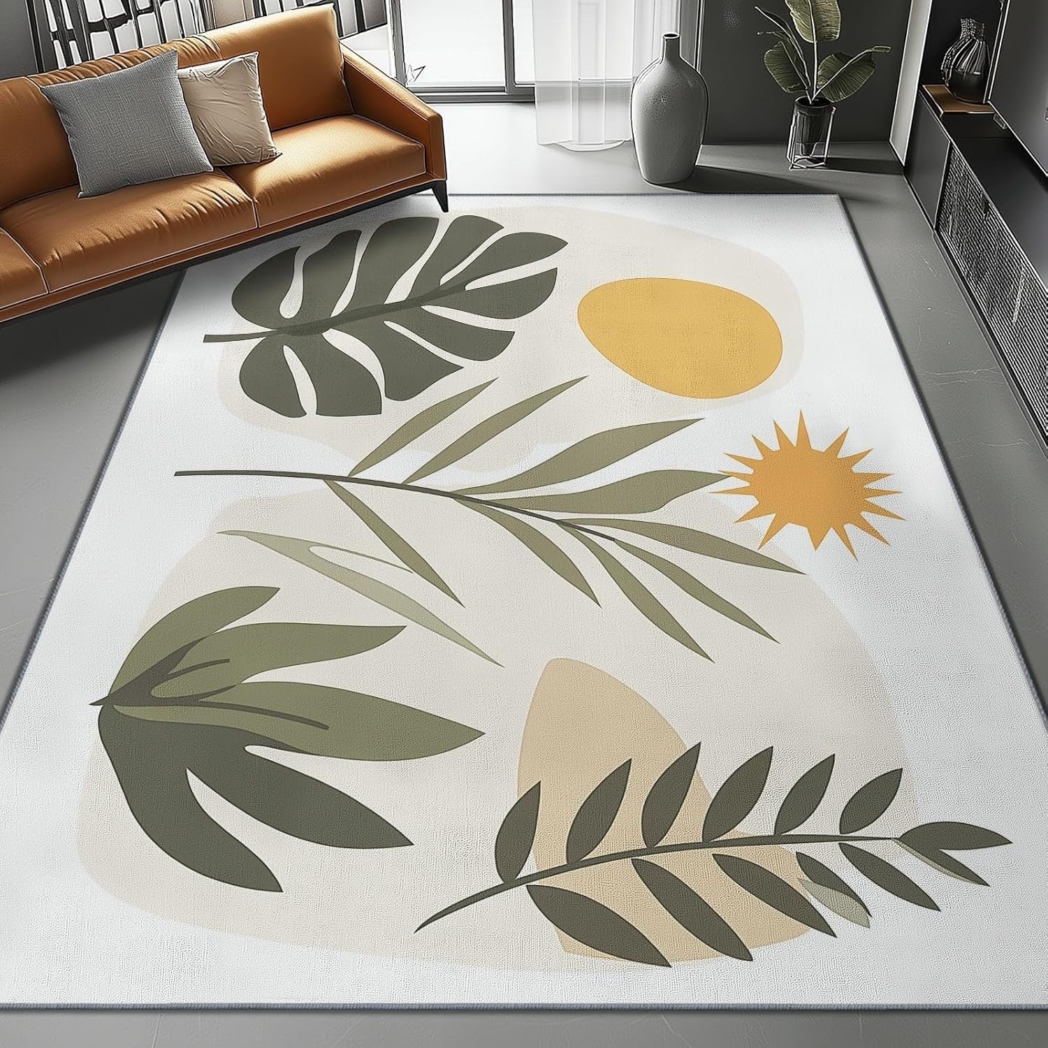 Bohemian Leaf Area Rug 120x180cm Non Slip Washable Living Room Carpet