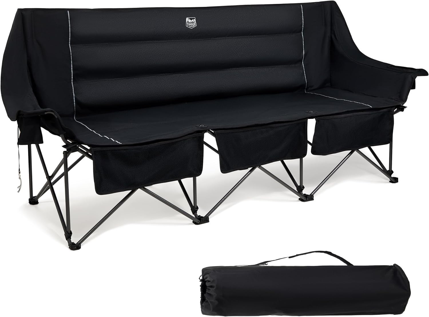 Heavy Duty 3-Seater Folding Camping Chair with Cup Holders & Bottle Opener