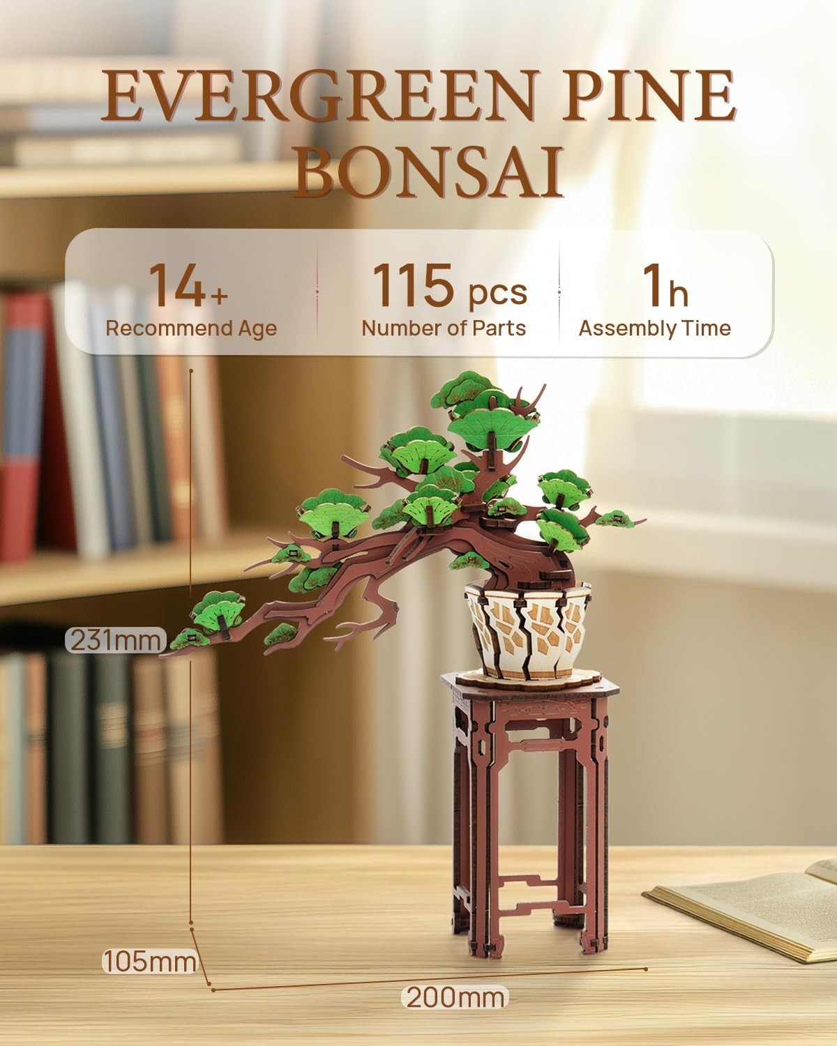 3D Evergreen Pine Bonsai Wooden Puzzle Kit – Nature Decor, Adult DIY Model