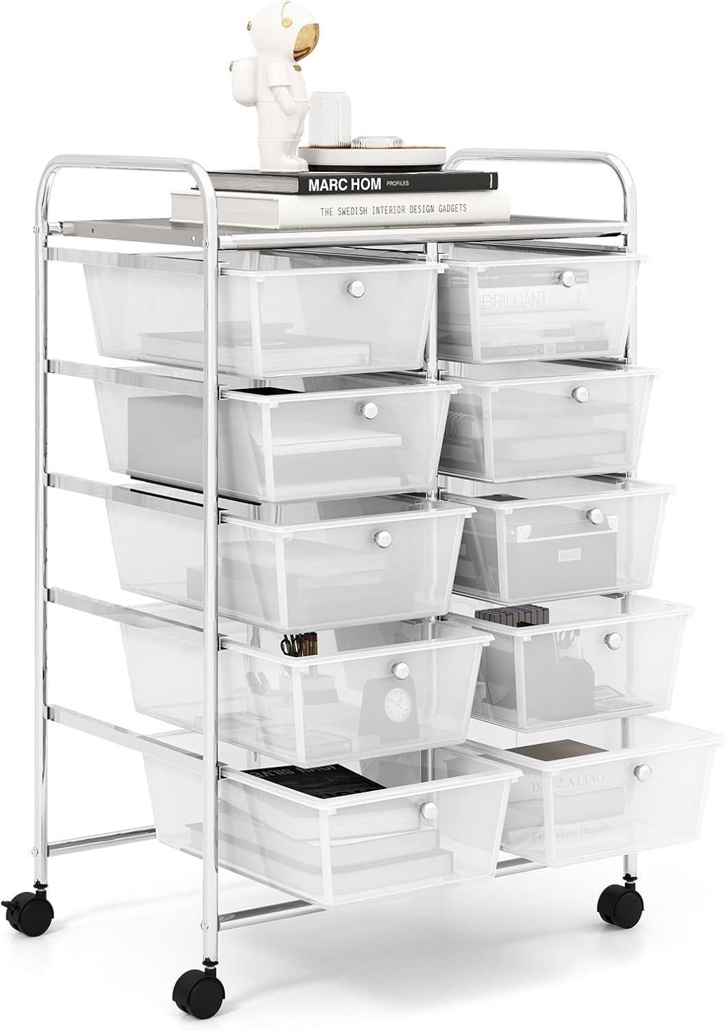 10 Drawer Rolling Storage Cart Clear Organizer Trolley with Wheels