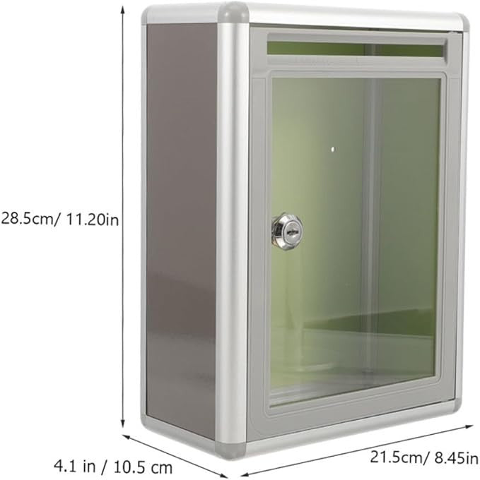 Grey Metal Locking Mailbox Set Wall Mount Drop Safe for Fundraising & Complaints
