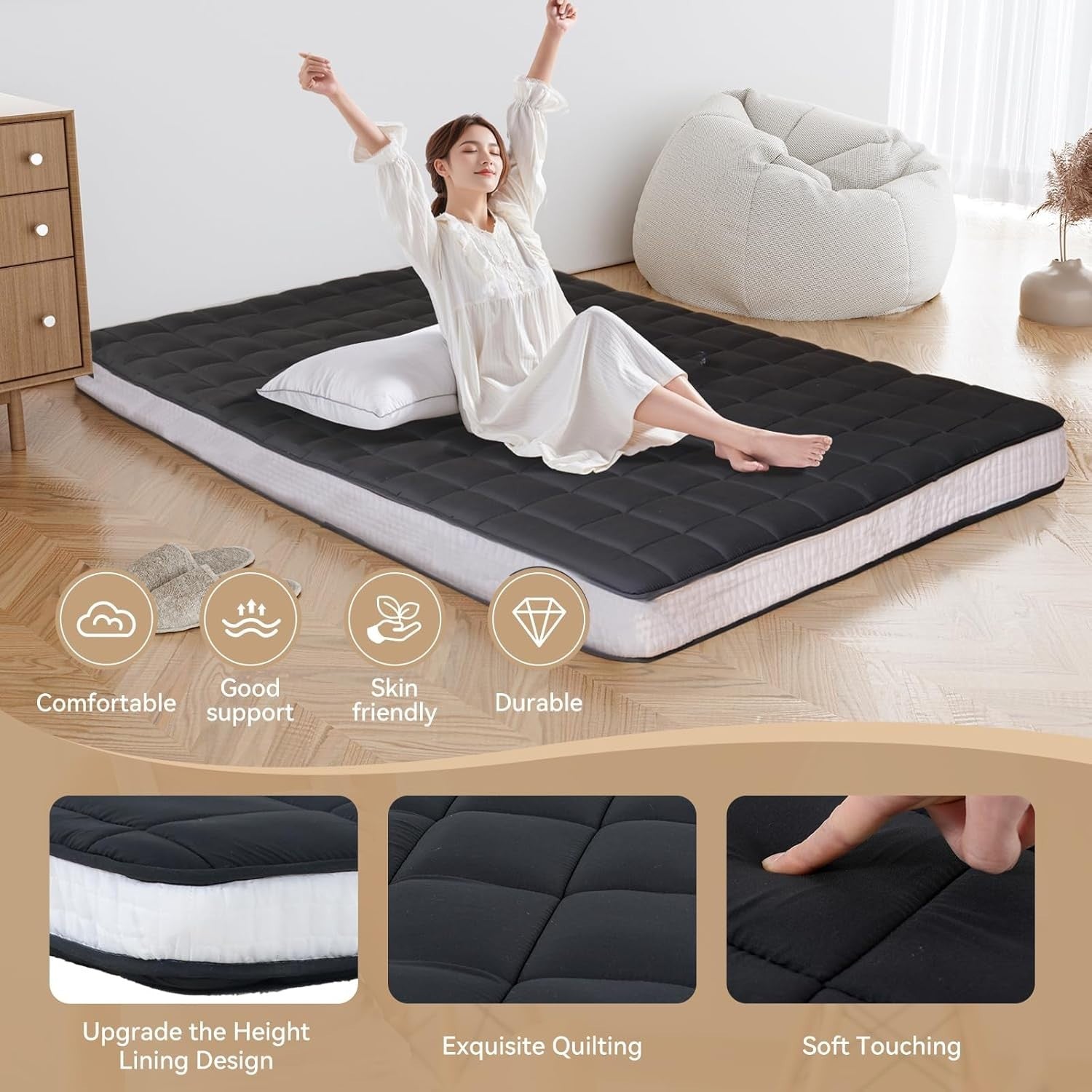 10cm Memory Double Foam Foldable Futon Mattress | Portable Japanese Tatami Bed